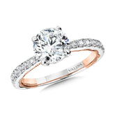 Tapered Two-Tone & Milgrain-Beaded Hidden Halo Diamond Engagement Ring